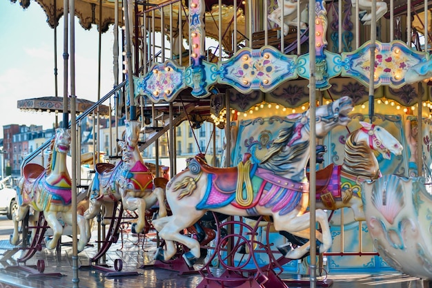 French vintage retro colorful carousel with lights