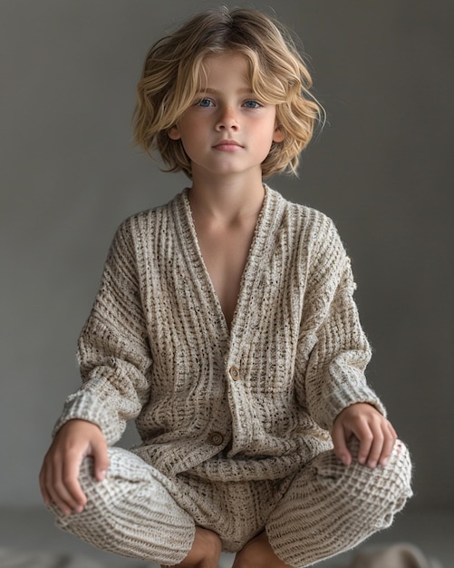 An French Young Boy In A Neutral Grey Wallpaper