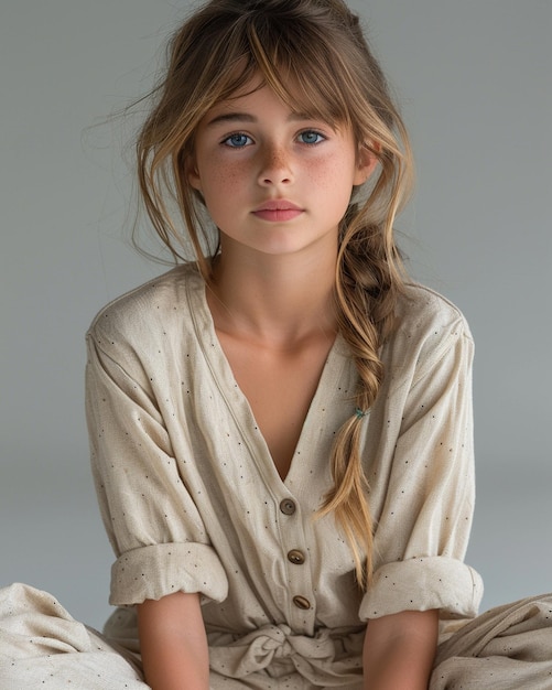 An French Young Girl In A Flat White Wallpaper