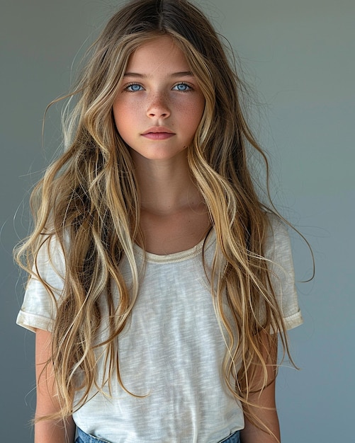 An French Young Girl In A Neutral Grey Wallpaper