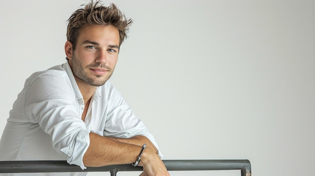 Frenchman Casually Leans on Isolated Railing