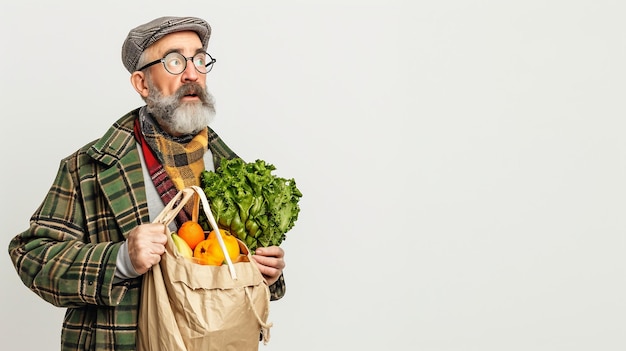 Frenchman Holds Grocery Bag