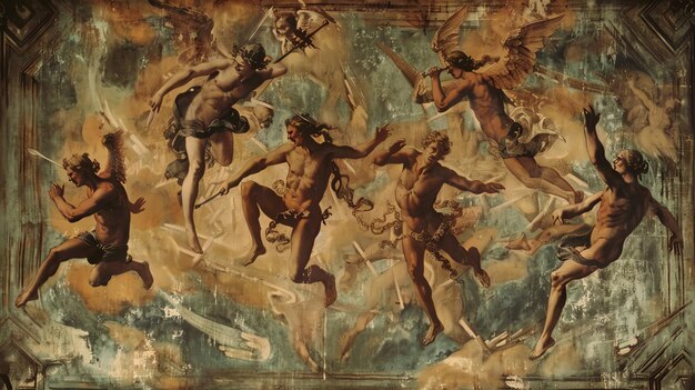 Photo a fresco depicting a scene from greek mythology