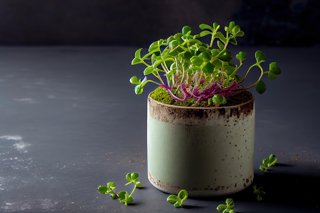 Fresh Alfalfa Microgreens in ceramic