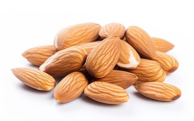 Fresh Almonds on Clean Surface on a White background