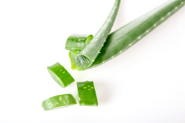 Fresh aloe vera leaf sliced isolated on white background