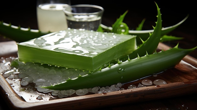 Fresh aloe vera leaves and coconut oil