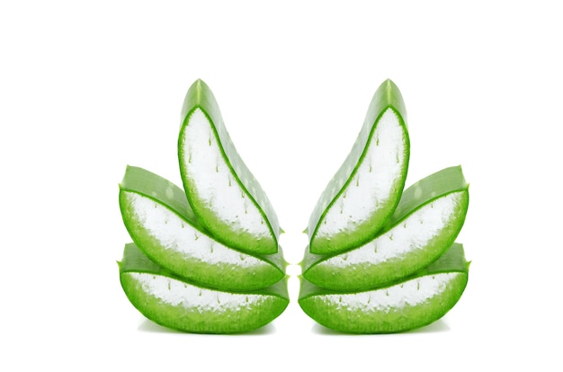 Fresh aloe vera sliced on white background