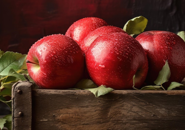 Fresh Apple in a Rustic Wooden Box Nourishing Delight Amidst Natural Charm