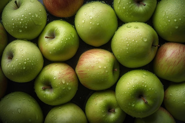 Fresh apple seamless background adorned with glistening droplets of water AI generated