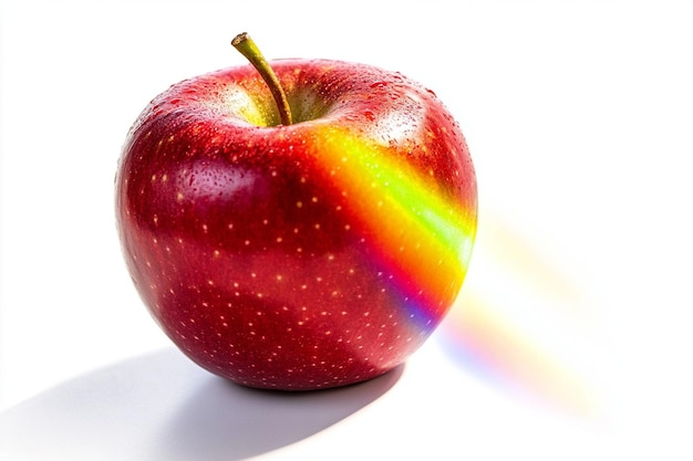 Photo fresh apple with a halo of light around it on a white background