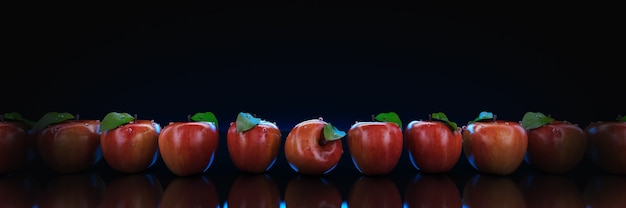 Fresh apples on a dark background 3d rendering