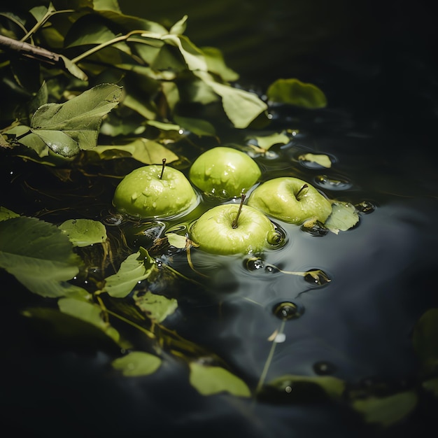 Fresh apples meet crystalclear water in a captivating fusion of freshness and purity