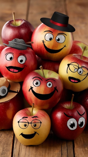 Photo fresh apples with funny faces