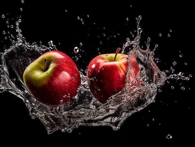 Fresh apples with water splash Generative AI