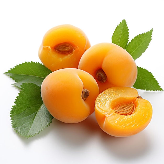 fresh apricots with leaves