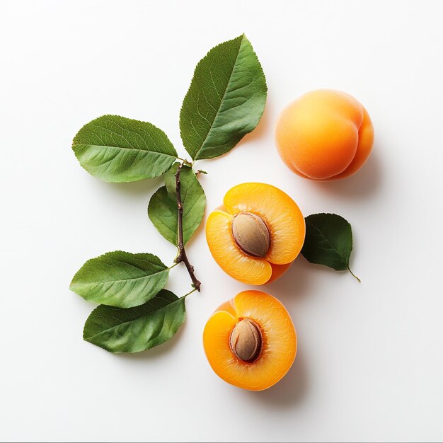 fresh apricots with leaves