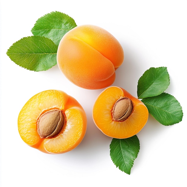 fresh apricots with leaves