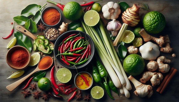 Fresh Aromatic Ingredients for Spicy Asian Cuisine