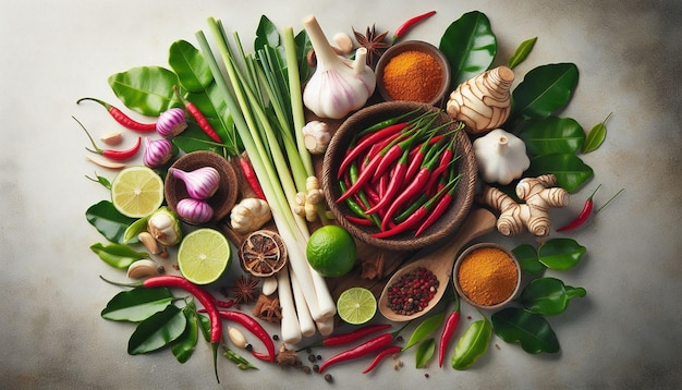 Fresh Aromatic Ingredients for Spicy Asian Cuisine