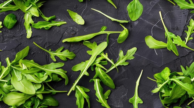 Photo fresh arugula salad leaves top view background flat lay of fresh green rucola salad leaf texture pattern seamless pattern