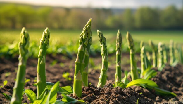 Photo fresh asparagus growing in a lush green field during springtime