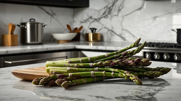 Fresh Asparagus Spears on a Marble Countertop