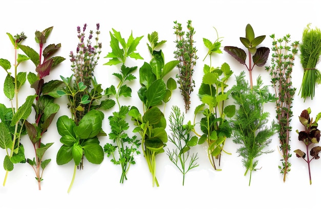 Photo fresh assorted culinary herbs panorama isolated on white background