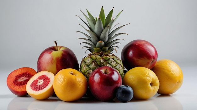 Photo fresh assorted fruits against a clean white background