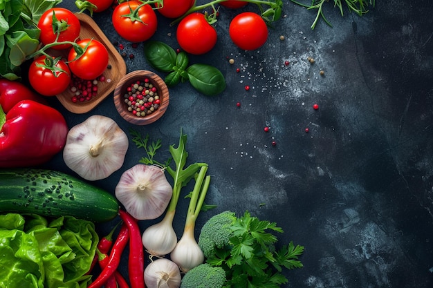 Fresh Assorted Vegetables on Dark Slate with AI generated