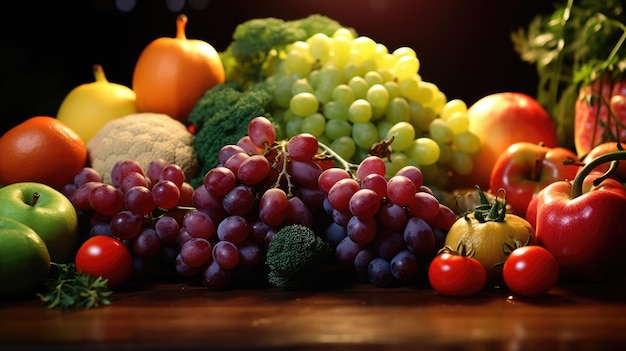 Fresh assortment of fruits and vegetables perfect for healthy eating concepts