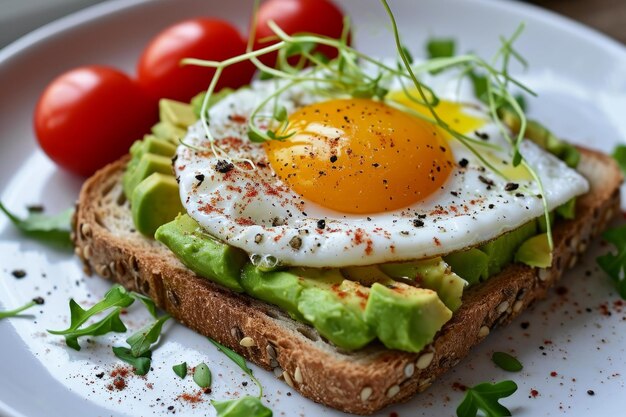 Fresh avocado toast with poached egg