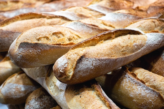 Fresh baguettes close up