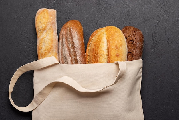 Fresh baked bread in bag