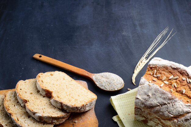 fresh baked bread on black background