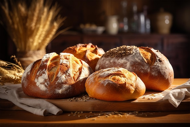 fresh baked bread rustic background generated by AI