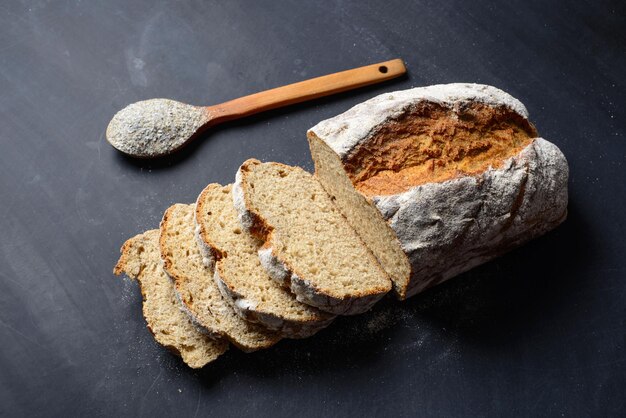 Fresh baked bread on table