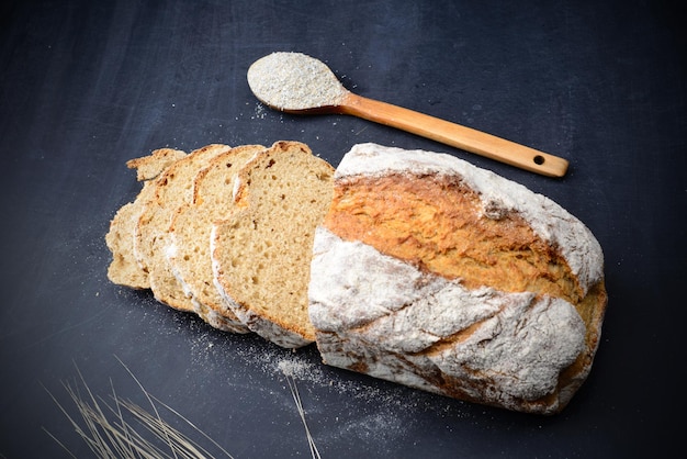 Fresh baked bread on table