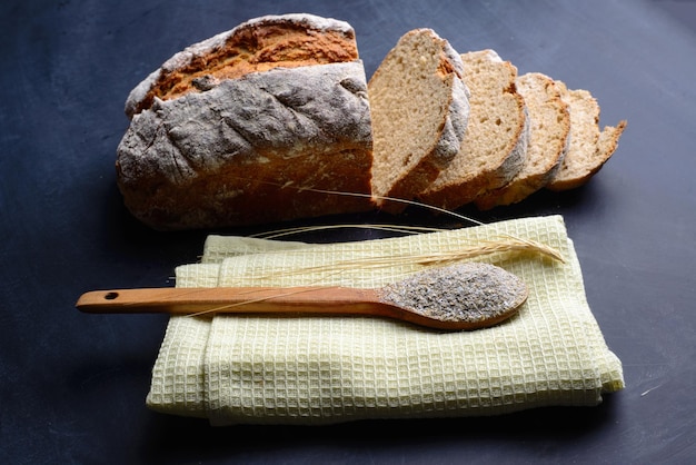 Fresh baked bread on table