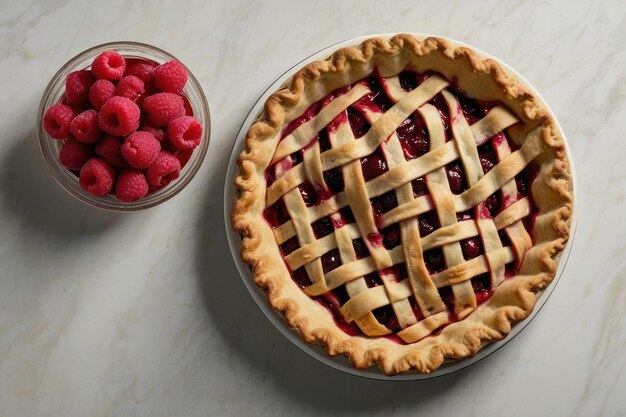 Fresh Baked Strawberry Pie on Marble Background