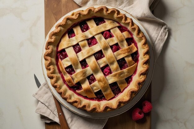 Fresh Baked Strawberry Pie on Marble Background