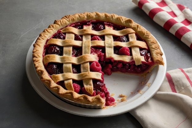 Fresh Baked Strawberry Pie on Marble Background