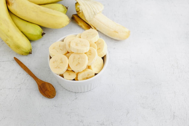 fresh banana slices in a bowl