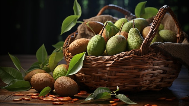 Fresh basket full of fruits fantasy image Ai generated art