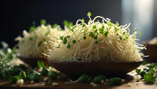 Fresh Bean Sprouts Nourishing Silhouette Double Exposure with Healthy Salads