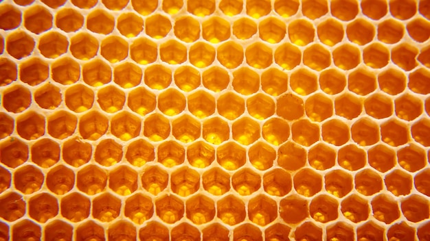 Fresh bee honey in a honeycomb on the light closeup vitamin natural food texture and background