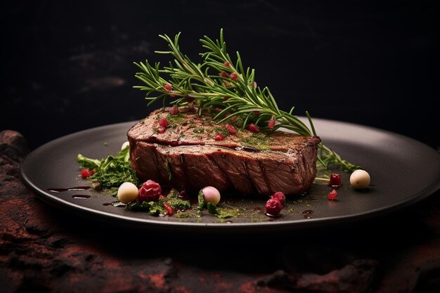 Fresh Beef Steak with Herbs on a Plate