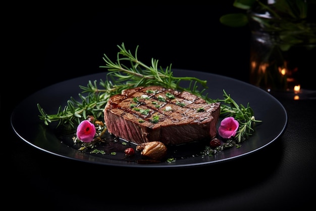 Fresh Beef Steak with Herbs on a Plate