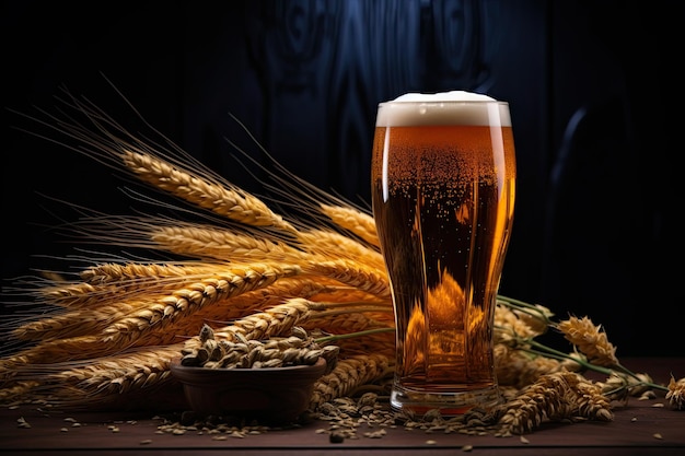 Fresh beer in a glass on a black background