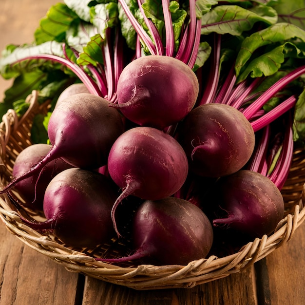 Photo fresh beetroots in a woven basket